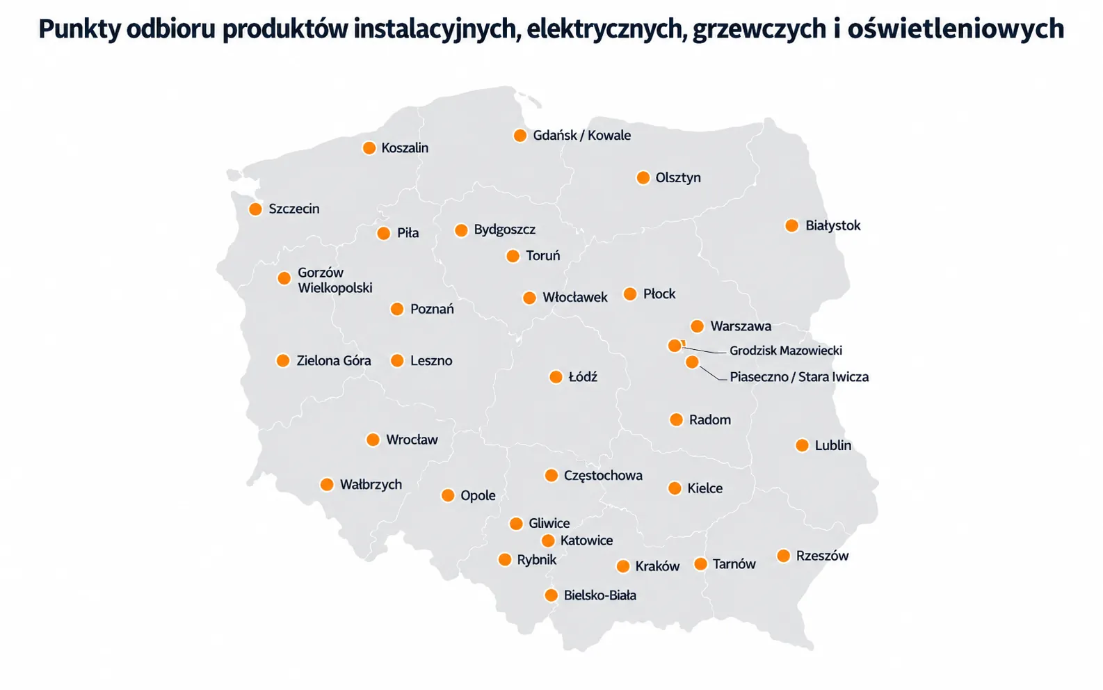 Punkty odbioru produktów instalacyjnych, elektrycznych, grzewczych i oświetleniowych w Polsce